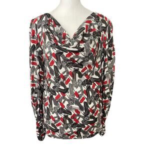 Tyler Boe Womens Medium Silk Blouse Long Sleeve Designer Shoe Cowl Neck Top